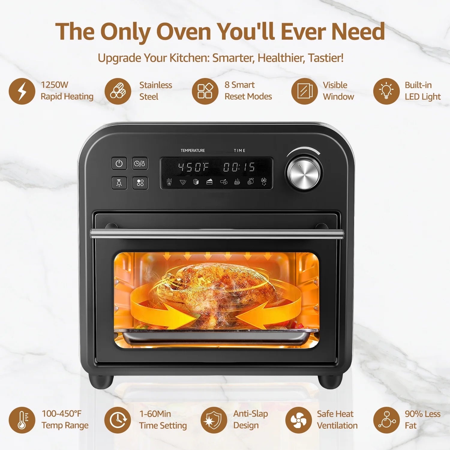 Multifunctional Digital Air Fryer Oven, 14QT 8-in-1 Countertop Convection Oven, 360° Evenly Oil-Free, with Recipe Book, Non-Stick Stainless Steel