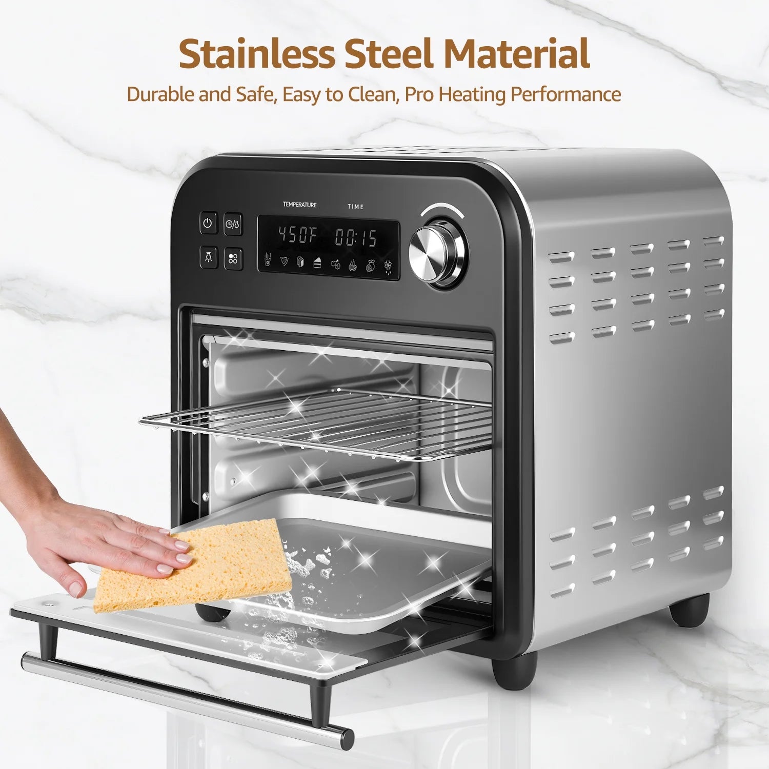 Multifunctional Digital Air Fryer Oven, 14QT 8-in-1 Countertop Convection Oven, 360° Evenly Oil-Free, with Recipe Book, Non-Stick Stainless Steel