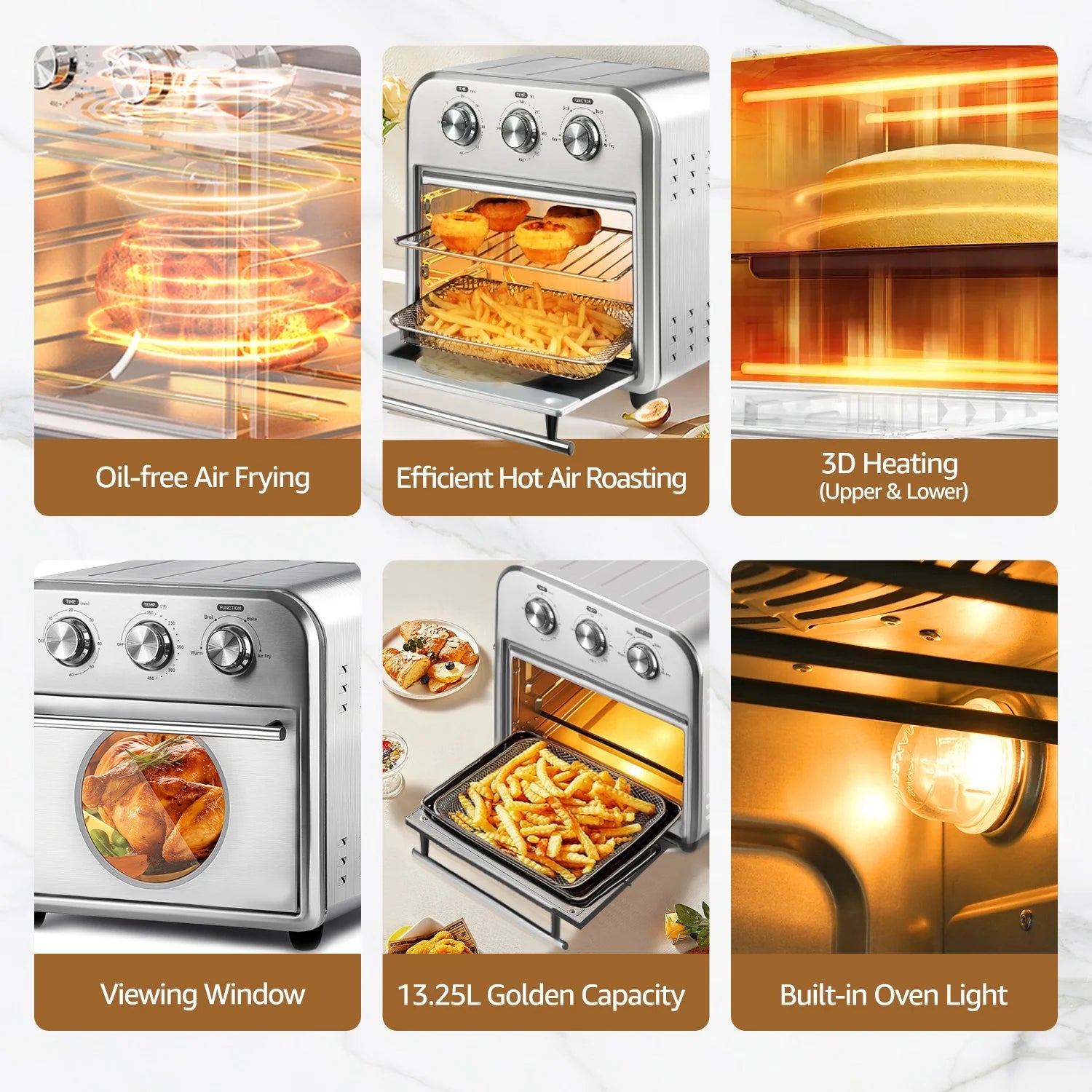 14QT 4-in-1 Air Fryer Toaster Oven Combo | Full Stainless Steel Countertop Oven with Convection Bake, Broil, Healthy Low-Oil Grill & Fast Warm