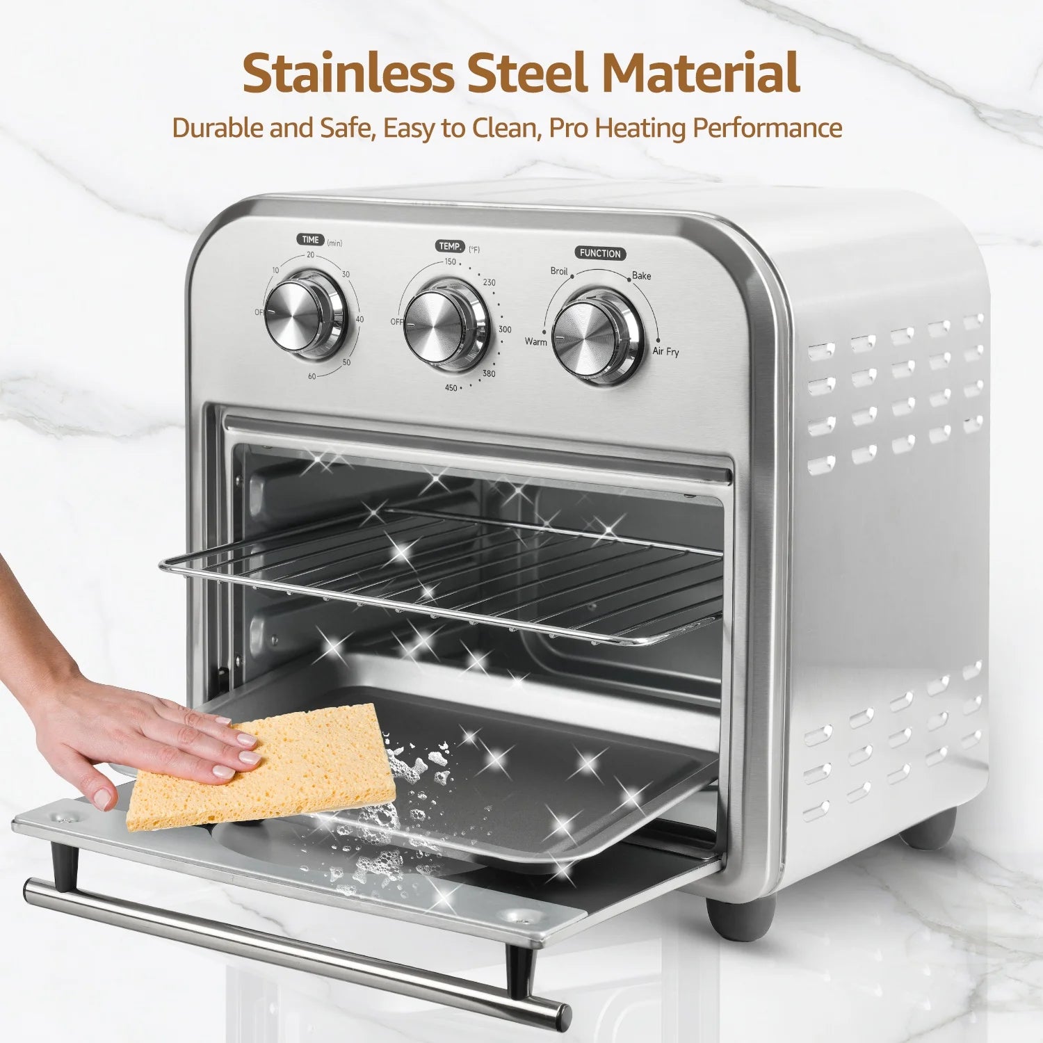 14QT 4-in-1 Air Fryer Toaster Oven Combo | Full Stainless Steel Countertop Oven with Convection Bake, Broil, Healthy Low-Oil Grill & Fast Warm