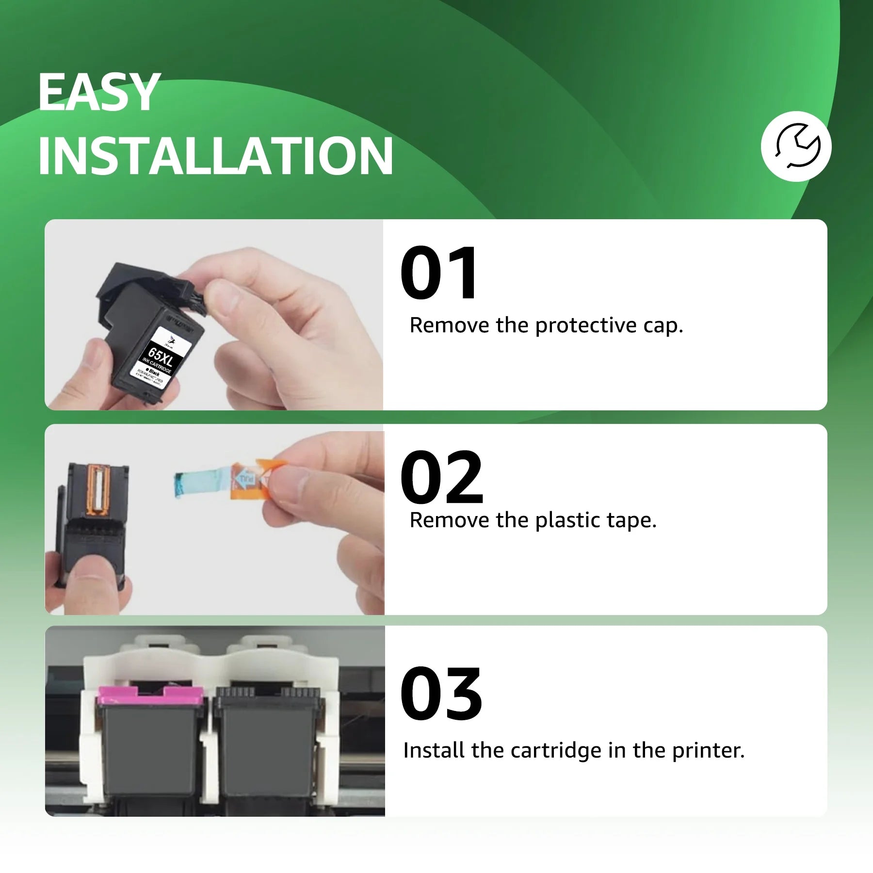 65XL Ink Cartridges Compatible for HP 65 Ink Cartridges DeskJet 2622 2624 2652 2655 Envy 5052 5058(2 Pack)