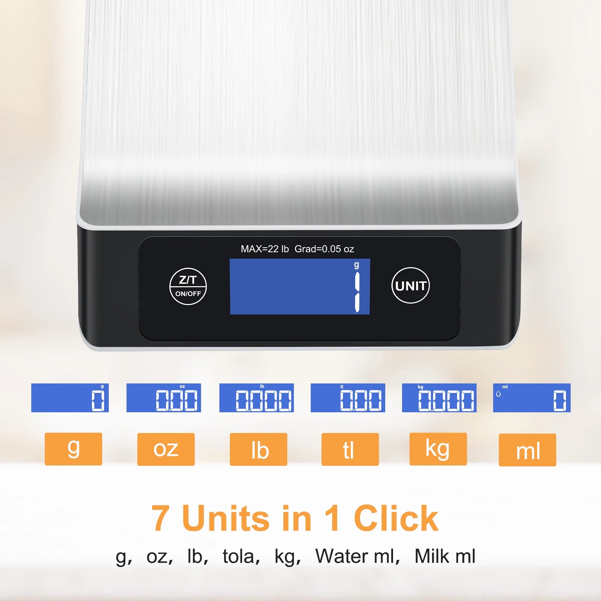 MULISOFT Food Scale, Kitchen Scales for Weight Food, Digital Scales for Grams and ounces, 7 Units with Tare Function, Stainless Steel