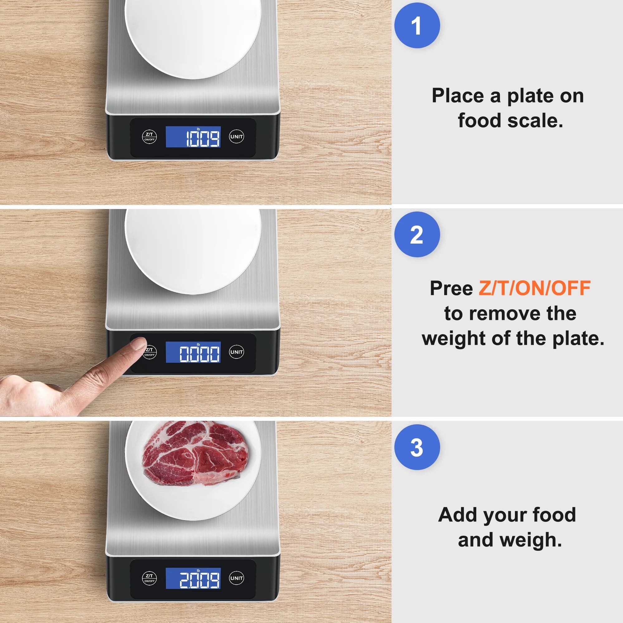 MULISOFT Food Scale, Kitchen Scales for Weight Food, Digital Scales for Grams and ounces, 7 Units with Tare Function, Stainless Steel