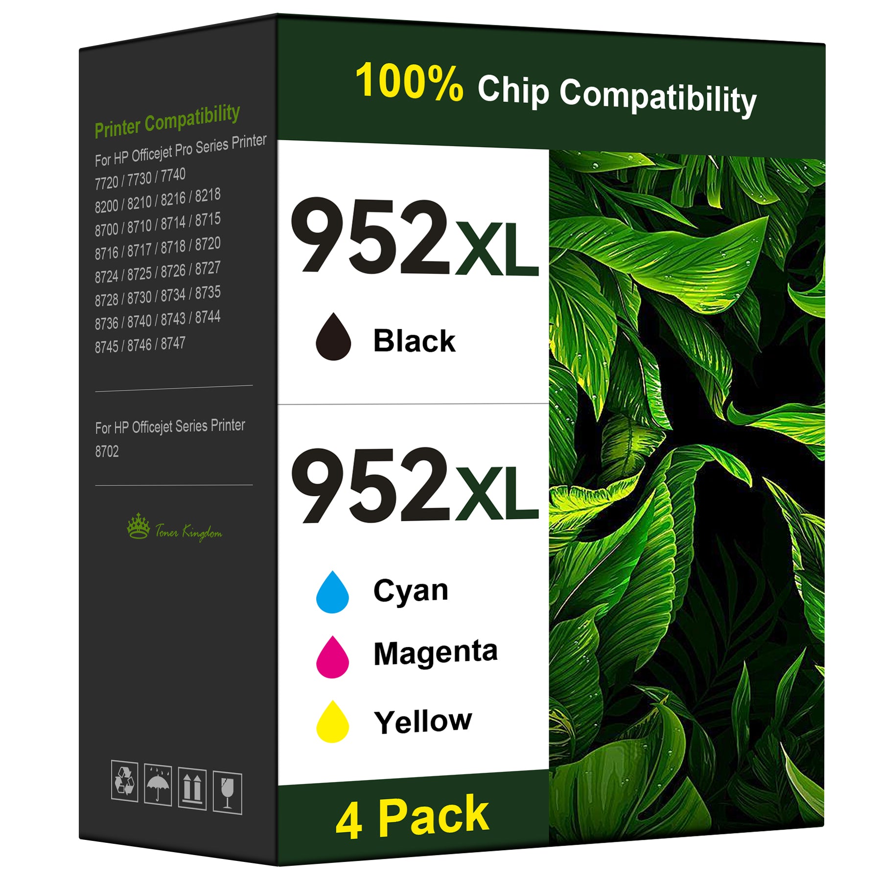 Toner Kingdom Ink Cartridges Remanufactured for HP 952 XL Ink Cartridge Combo Pack Work for HP OfficeJet 8702 OfficeJet Pro 7720 7740 8210 8710 8720 8730 8740 Series (4 Pack Black Cyan Yellow Magenta)