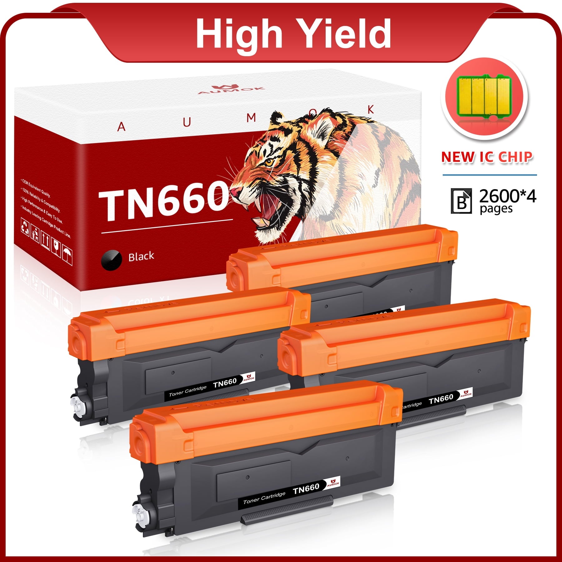 Tonerkingdom Compatible Toner Printer Ink for Brother Printer Ink Black, 4-Pack