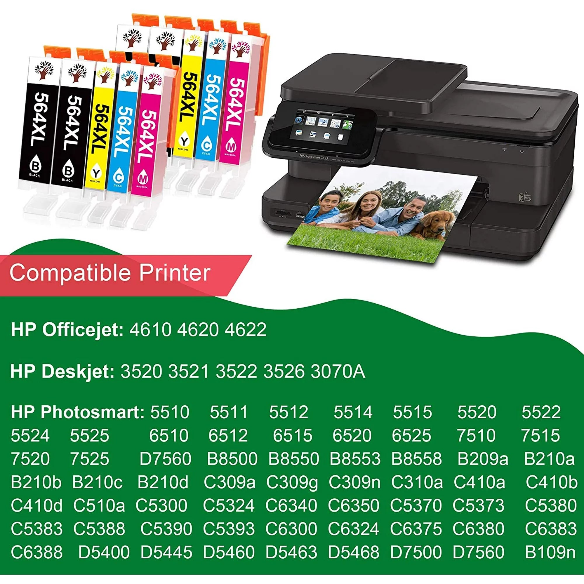 564 XL Ink Cartridge Replacement for HP(Photo-Black Black Cyan Magenta Yellow, 10Pcs)