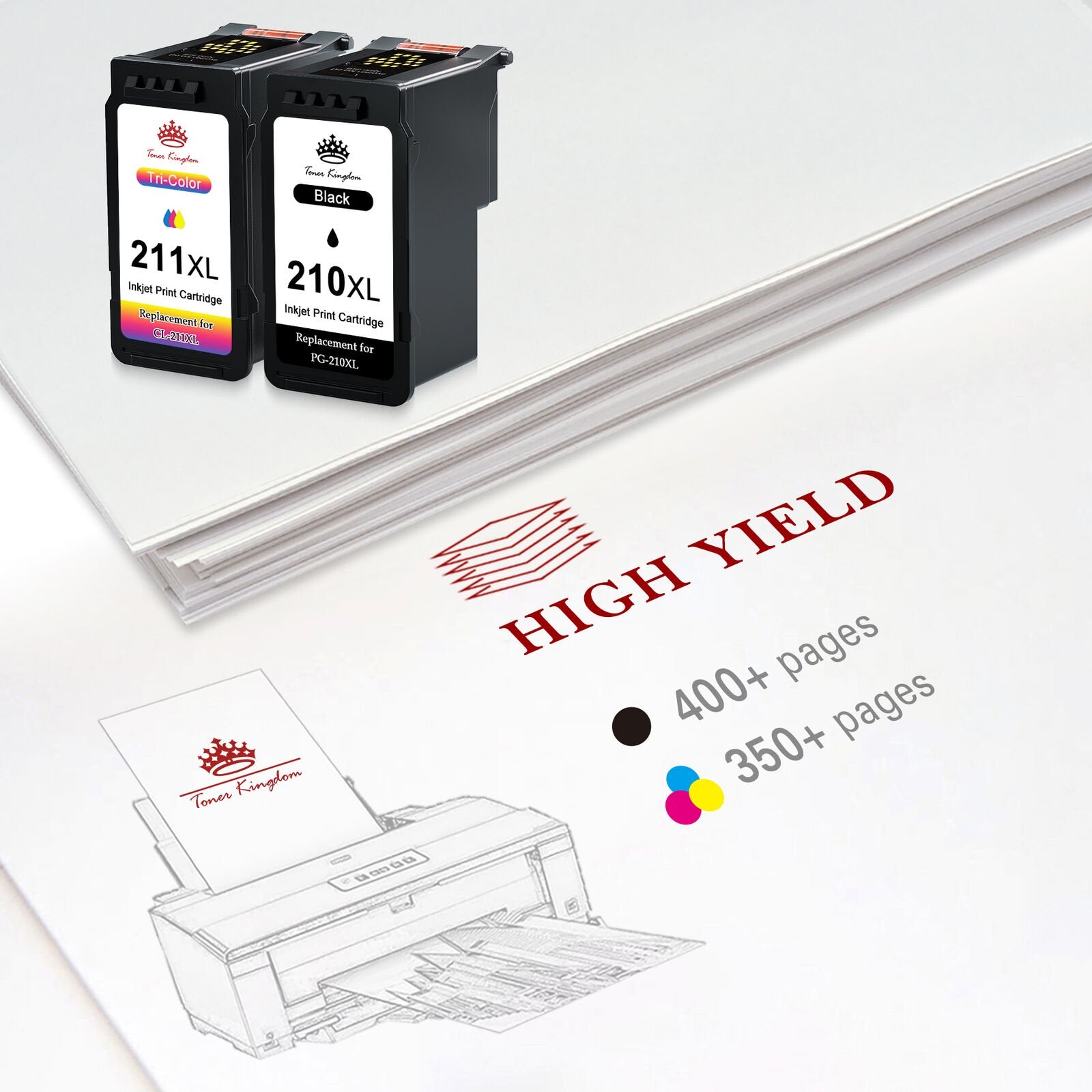 210XL and 211XL Ink Cartridges Replacement for Canon-2 pack