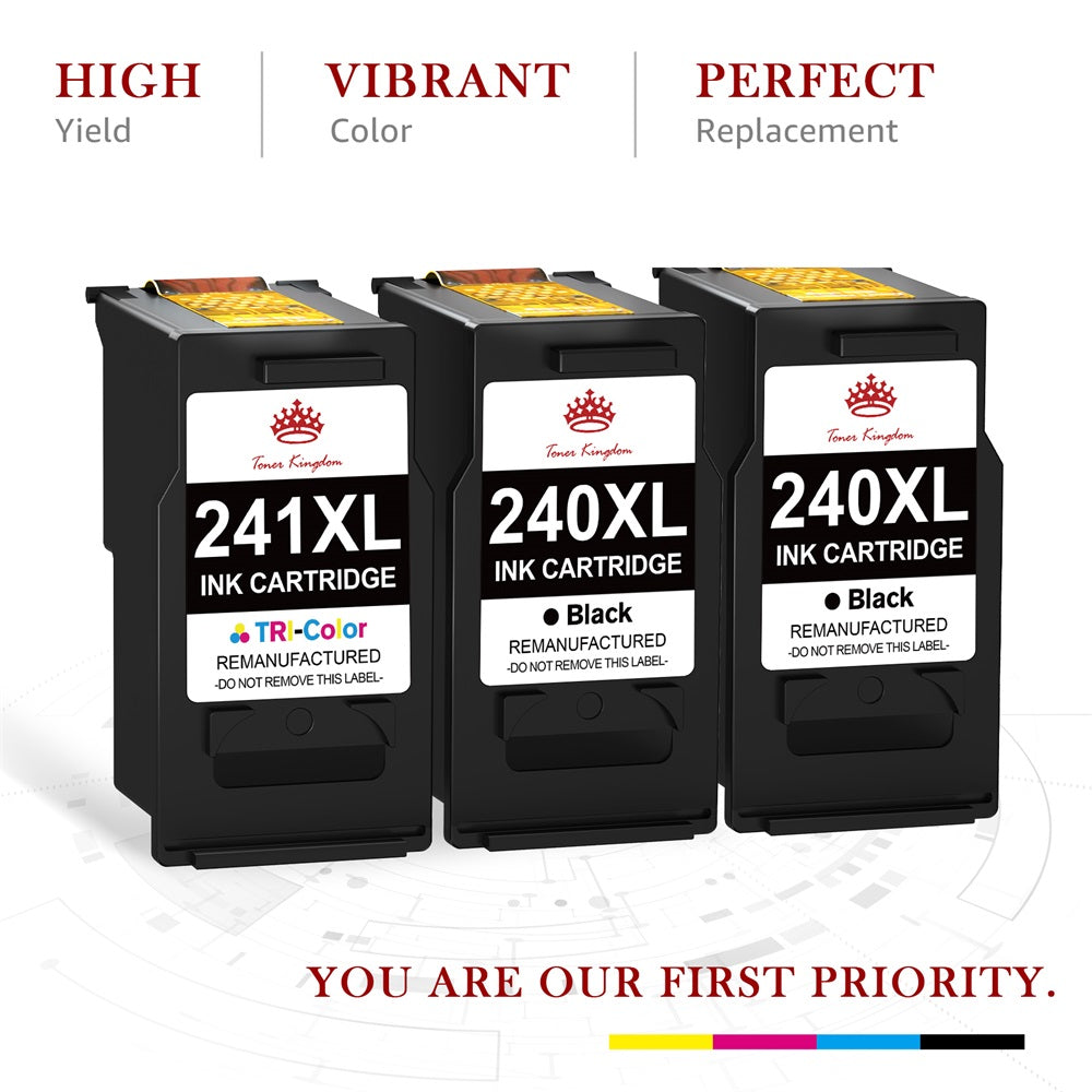 Compatible Canon 240 241 PG-240XL CL-241XL ink Cartridge (2 Black 1 Color) -3 Pack