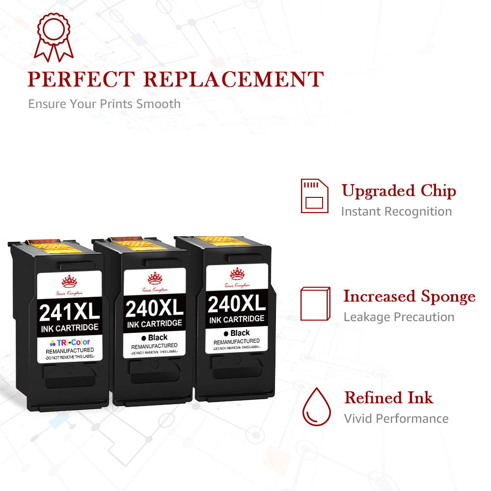Compatible Canon 240 241 PG-240XL CL-241XL ink Cartridge (2 Black 1 Color) -3 Pack