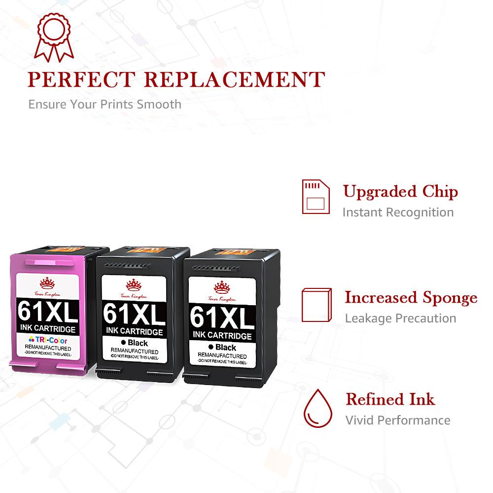 Compatible HP 61 61XL ink Cartridge (2 Black 1 Color) -3 Pack