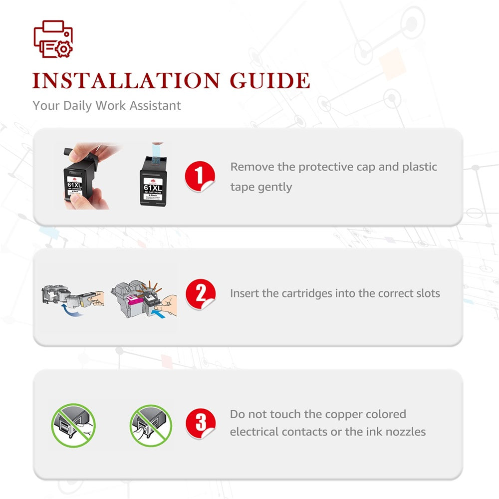 Compatible HP 61 61XL ink Cartridge (2 Black 1 Color) -3 Pack