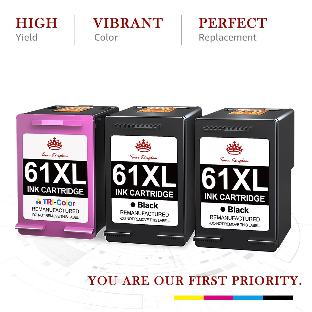Compatible HP 61 61XL ink Cartridge (2 Black 1 Color) -3 Pack