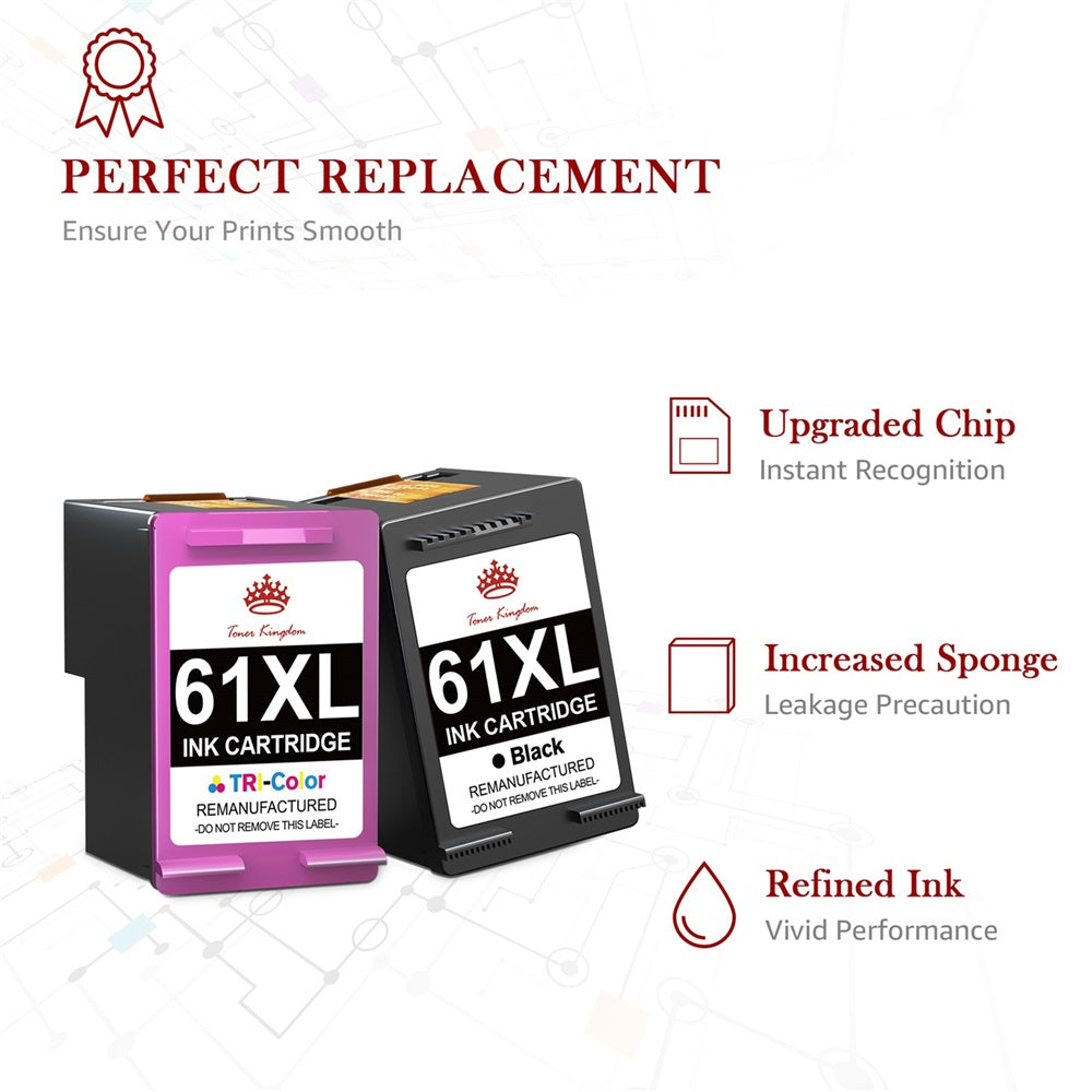 Compatible HP 61XL Inkjet Cartridge (1 Black 1 Color) - 2 Pack