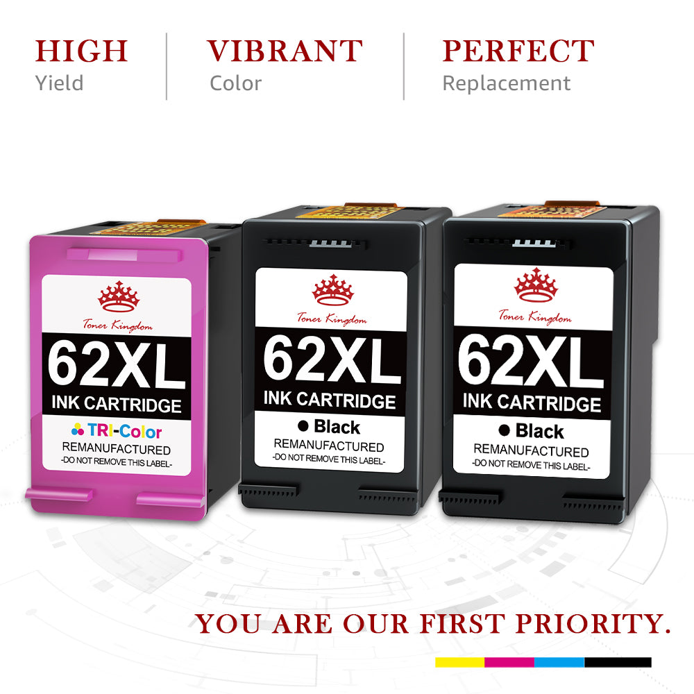 Compatible HP 62 62XL ink Cartridge (2 Black 1 Color) -3 Pack
