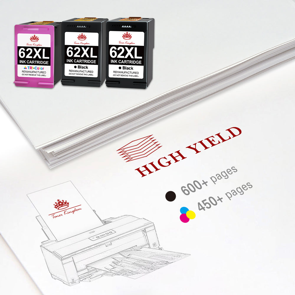 Compatible HP 62 62XL ink Cartridge (2 Black 1 Color) -3 Pack