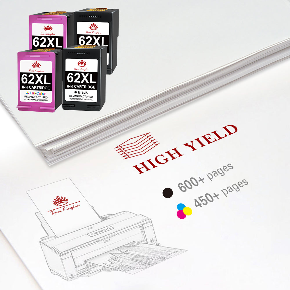 Compatible HP 62 62XL ink Cartridge ( 2 Black 2 Color) -4 Pack