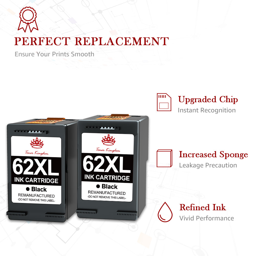 Compatible HP 62 62XL Black ink Cartridge -2 Pack