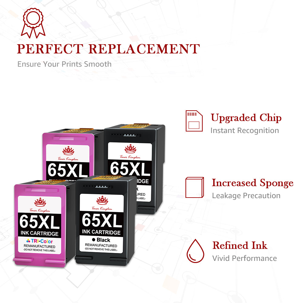 Compatible HP 65 65XL ink Cartridge (2 Black 2 Color) -4 Pack