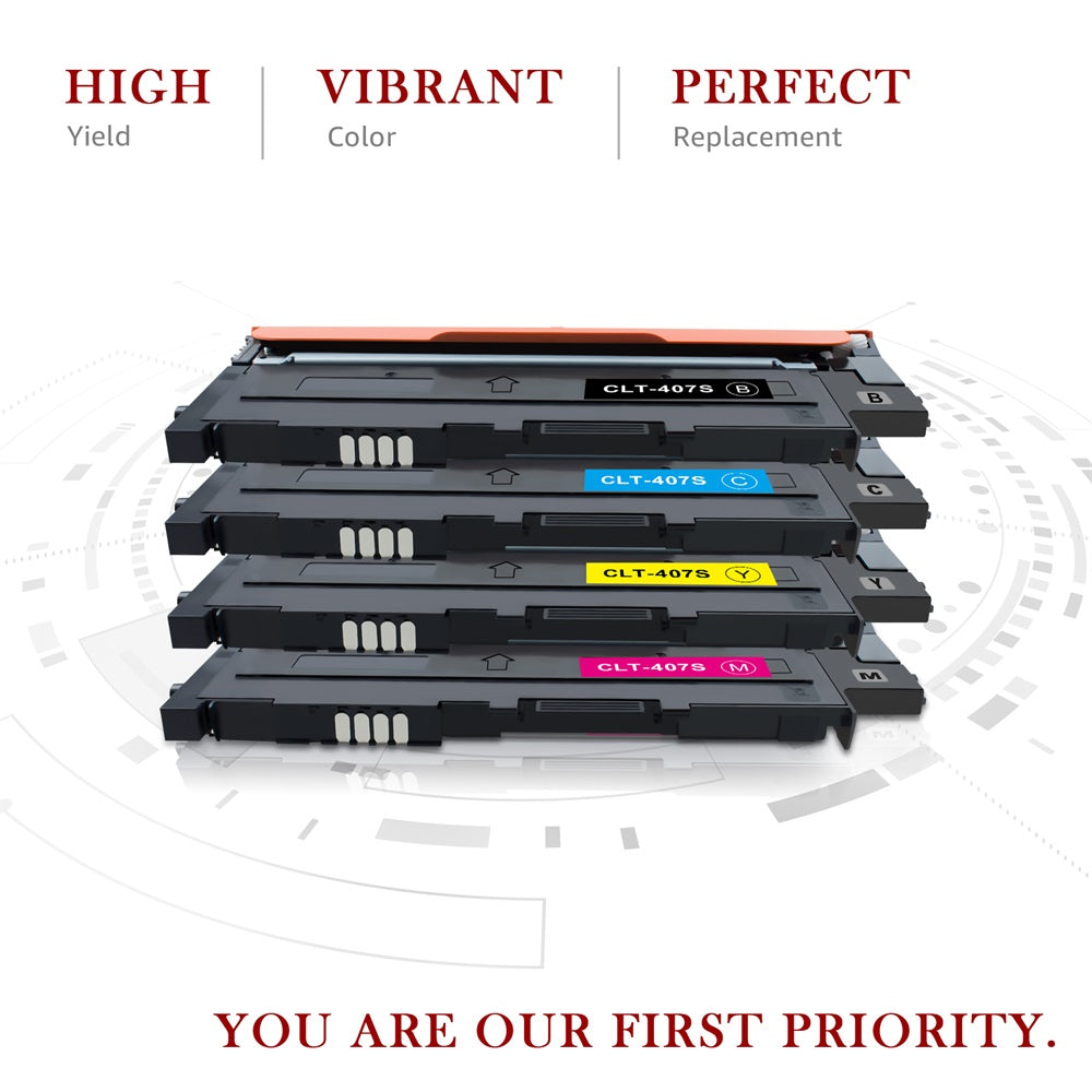 Compatible Samsung 407S CLP-320 CLP-325 Toner Cartridges- 4 Pack
