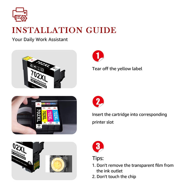 Epson 702XL T702XL Remanufactured Ink Cartridge - 4 Pack - Toner