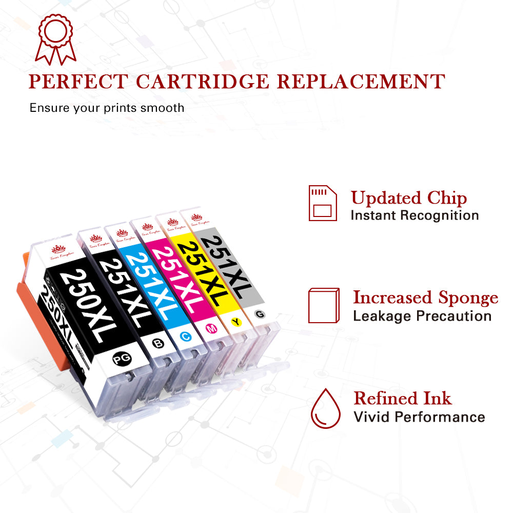 Compatible Canon PGI-250XL CLI-251XL Ink Cartridge -6 Pack