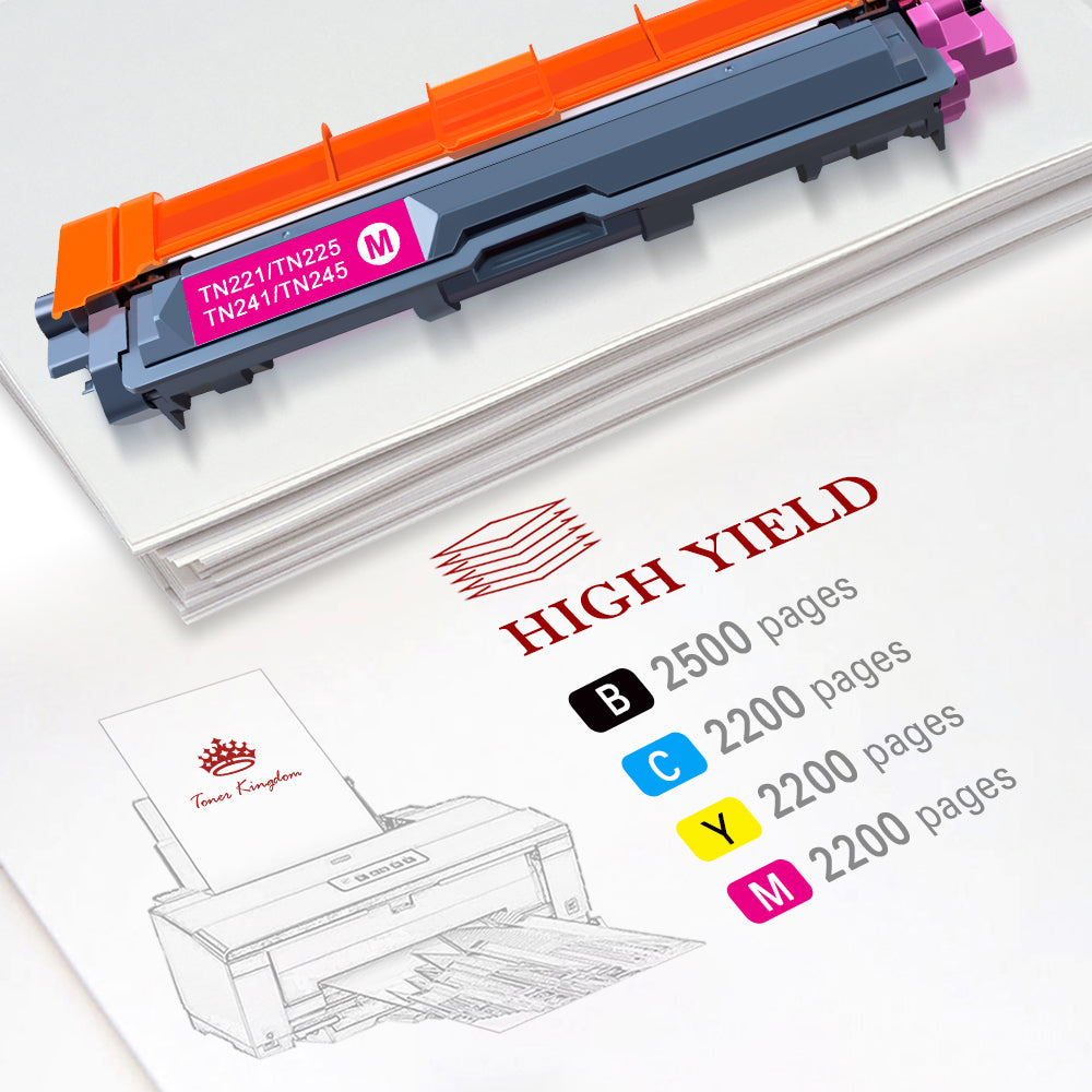 Compatible Brother TN221 TN225 High Yield Toner Cartridges - 5 Pack