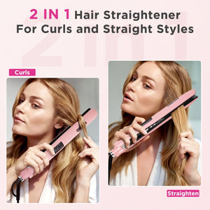 MCURO Hair Straightener & Curling Iron, 1" Ceramic Hair Iron, Keratin-Infused for Less Frizz, LED Flat Iron for Thick Hair, Dual Voltage, 105-Inch Long Cord, Hair Styling Tools,Pink