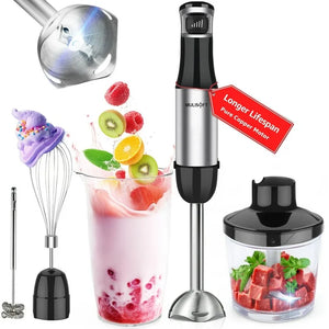 MULISOFT Immersion Blender Handheld, 5-in-1 Hand Blender with Variable Speed Design for Baby Food, Soup, Smoothies & Baking, Easy to Clean