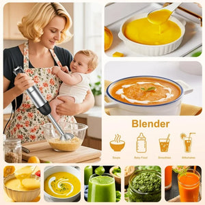 MULISOFT Immersion Blender Handheld, 5-in-1 Hand Blender with Variable Speed Design for Baby Food, Soup, Smoothies & Baking, Easy to Clean