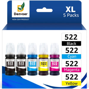 522 Ink Refill Kit Compatible for Epson 522 Ink Bottles Use for Epson EcoTank ET-2803 Wireless All-in-One Cartridge-Free Printer (5 Pack)