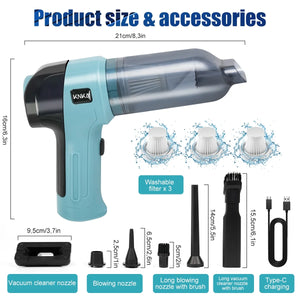 KNKA Car Vacuum Cleaner, 9000PA Handheld Vacuum Cordless with 3 HEPA Filter, 3 in 1 Mini Vacuum Cleaner with Multi-Nozzles for Car, 2 Speed Adjustable Car Vacuum Portable Cordless, Blue