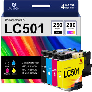 LC501 Ink Cartridges for Brother LC501 Ink LC501XL for Brother Ink Cartridges LC501 Brother Ink for MFC-J1360DW MFC-J1260W MFC-J1410DW (4PK)
