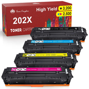 【2*A Page Yield】Tonerkingdom 202X Toner Cartridge Compatible for HP Printer Ink (Black Cyan Yellow Magenta)