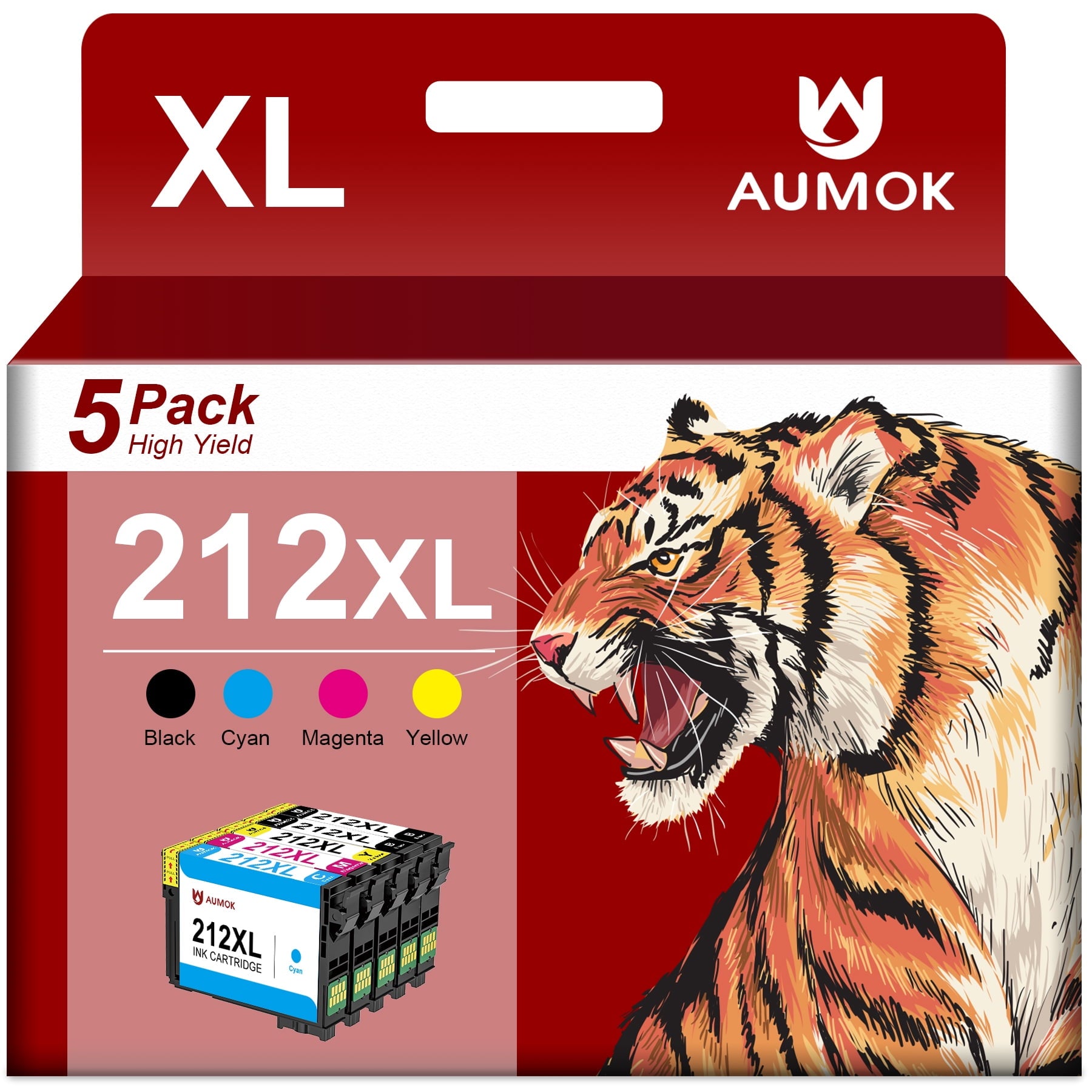 212 XL High Yield Black & Color Combo Ink Cartridges 212XL for Epson Printer (5-Pack 2 Black Cyan Magenta Yellow)
