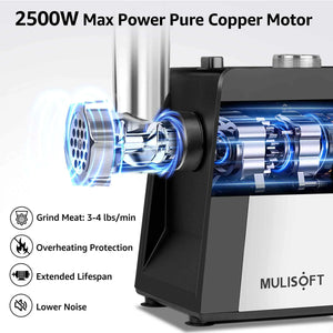 MULISOFT Electric Meat Grinders for Home Use, 2500W Max, with Sausage Maker & Kubbe Kit, Heavy Duty