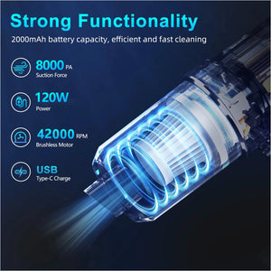 Car Vacuum Cleaner, Cordless 120W/8000PA Powerful Suction Handheld Vacuum, Mini Vacuum Blow & Suction, Car Vacuum for Car