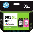 Ink 901 Black and Color Combo Pack Compatible for HP 901 Ink Cartridges HP Ink 901 Compatible with Officejet 4500 J4680 Printer High Yield (1 Black, 1 Tri-Color, 2 Pack)