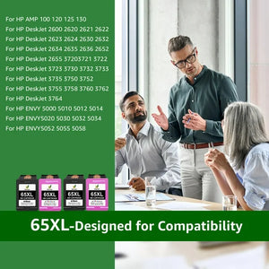 65XL Ink Cartridges for HP (2 Black, 2 Tri-Color)