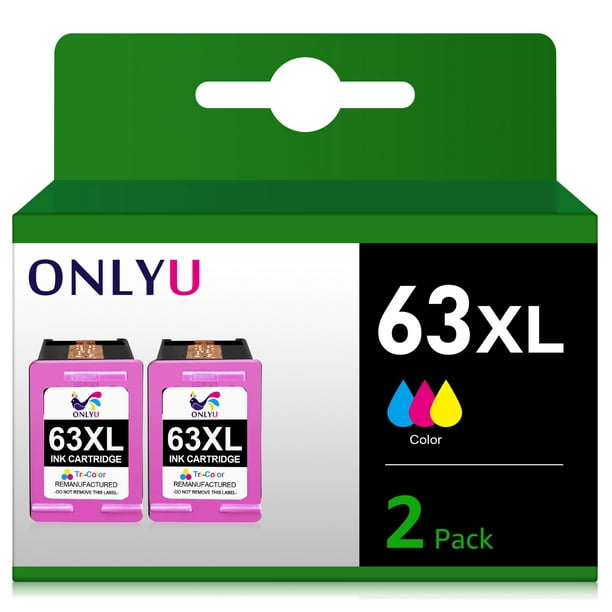 63 Color Ink Cartridges 2 Pack 63XL Color Replacement for HP Printer Tricolor Ink
