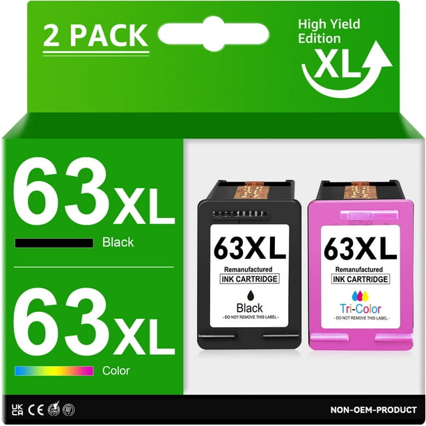 63XL Ink Cartridges Replacement for HP Printer, 1 Black 1 Tri-Color