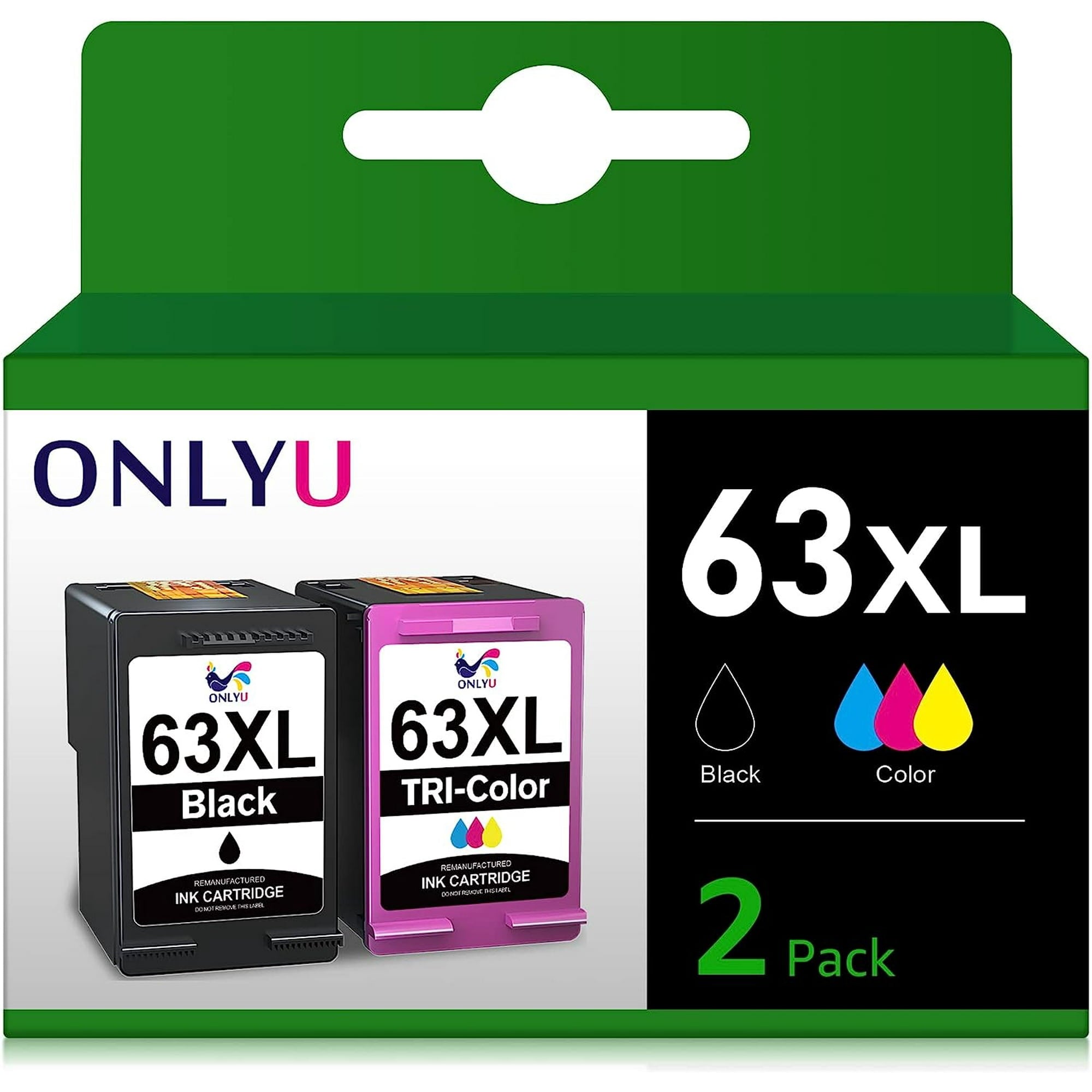 63XL ONLYU 63XL Ink Cartridge Replacement for HP Printer 1 Black 1 Tri-Color