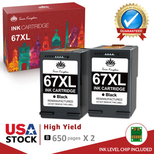 High Yield 67XL Black Ink Cartridges Replacement for HP(2 Pack)