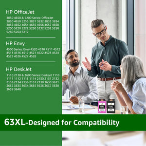 63XL Ink Cartridge Combo Pack Replacement for HP (2-Pack, 1 Black, 1 Tri-Color)