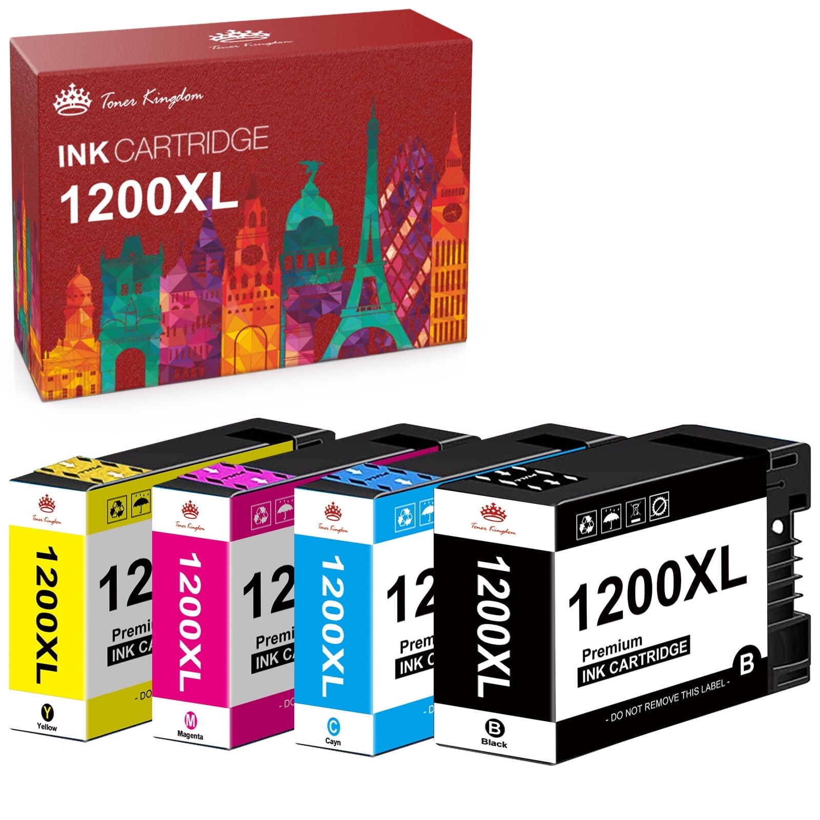 1200 Ink cartridges Replacement for Canon Printer (Black, Cyan, Magenta, Yellow, 4-Pack)
