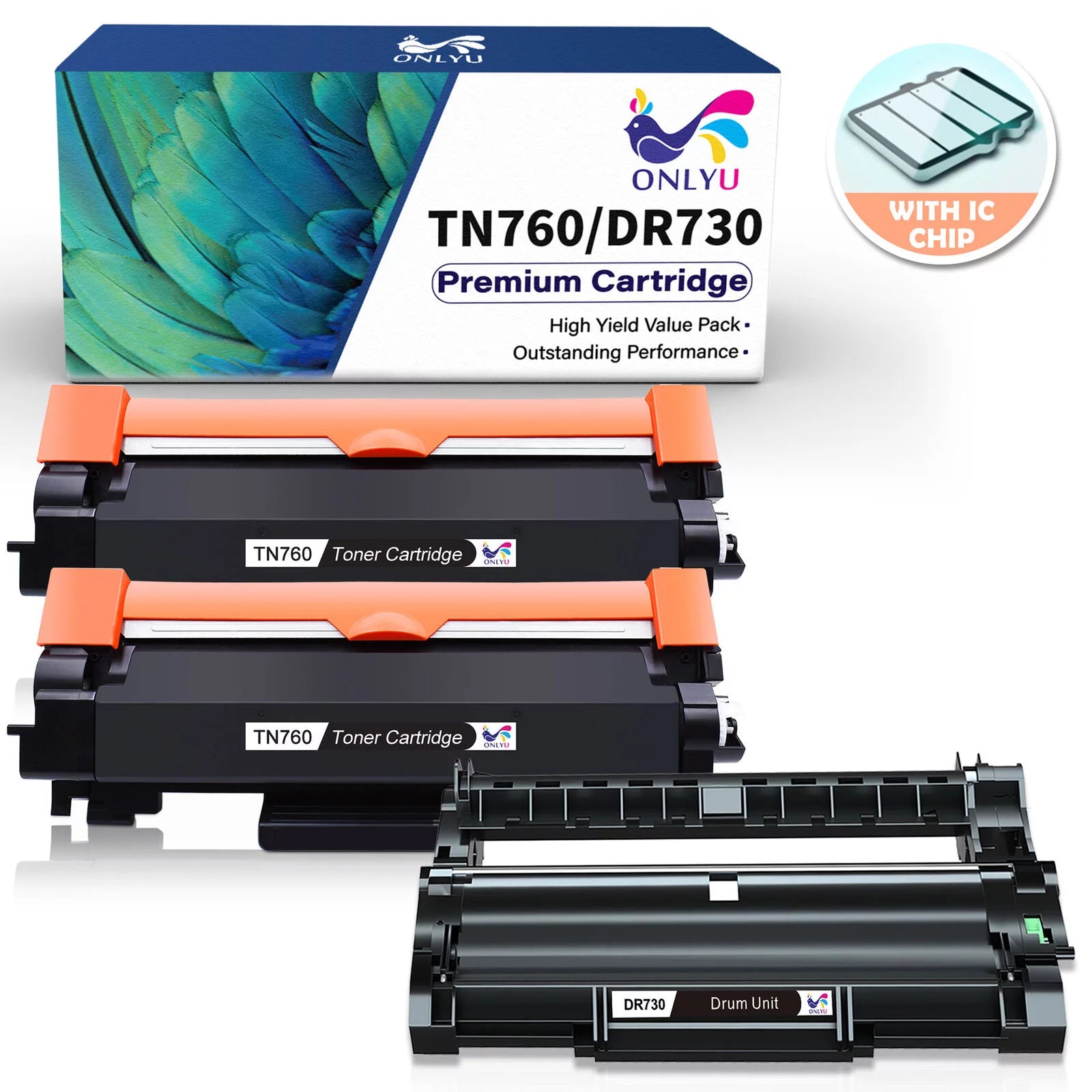 Compatible TN760 Toner Cartridge and DR730 Drum replacement for Brother(2 Toners, 1 Drum Unit)