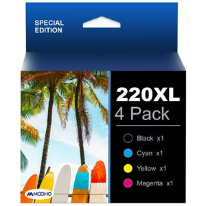 High Yield 220XL Ink Cartridges Replacement for Epson（Black Cyan Magenta Yellow 4 Pack）