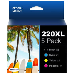 High Yield 220XL Ink Cartridges Replacement for Epson（ Black Cyan Magenta Yellow 5 Pack）