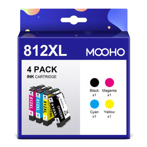 812XL Ink Cartridge for Epson Printer (Black Cyan Magenta Yellow, 4-Pack)