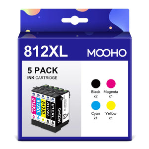 812XL Ink Cartridge for Epson Printer (Black Cyan Magenta Yellow, 5-Pack)