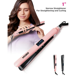 MCURO Hair Straightener & Curling Iron, 1" Ceramic Hair Iron, Keratin-Infused for Less Frizz, LED Flat Iron for Thick Hair, Dual Voltage, 105-Inch Long Cord, Hair Styling Tools,Pink